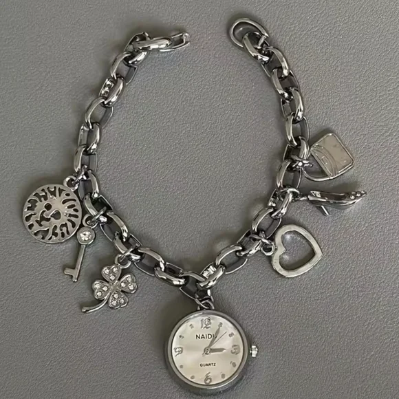Silver Charm Bracelet Watch with Mixed Charms - Picture 3 of 5